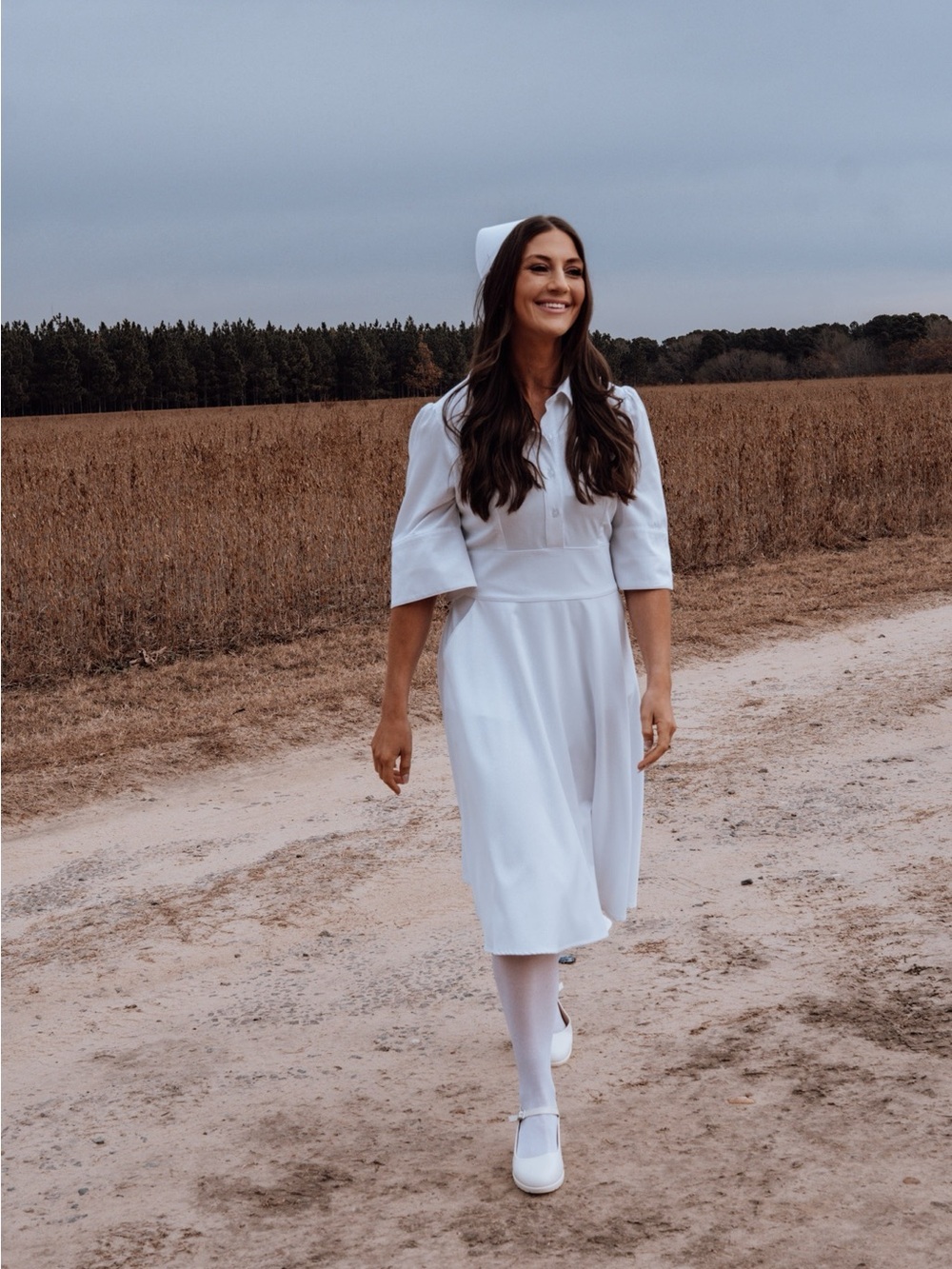 Classic White Nurse-Style Midi Dress- Pinning Ceremony (only worn once)